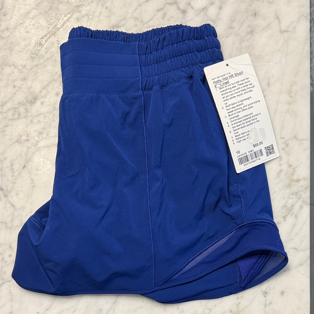 NWT Lululemon Hotty Hot 4” High Rise cobalt blue shorts.